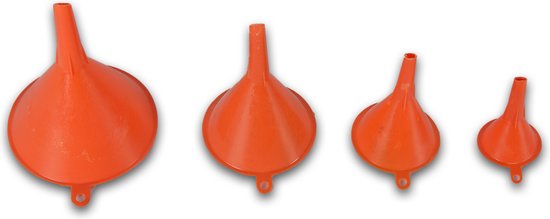 1 Set van 4 stuks Oranje Plastic Trechters in Diverse Maten | Ideaal voor Keuken, Klussen en Huishoudelijk Gebruik - discountershop