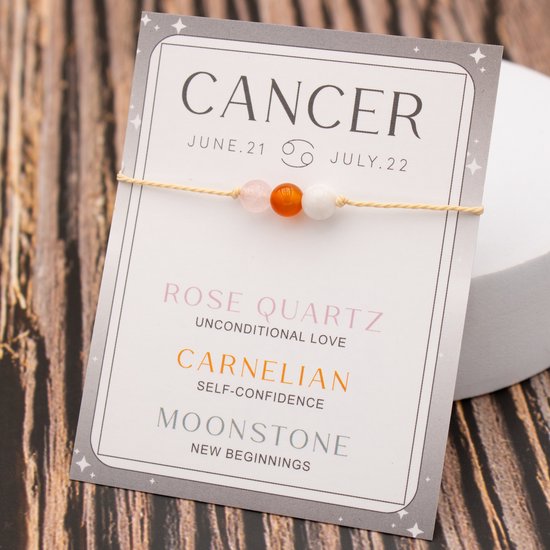 Bixorp Cancer / Cancer Zodiac Sign Bracelet - Bracelet cadeau avec Perles de pierres précieuses - Quartz rose, cornaline et pierre de lune