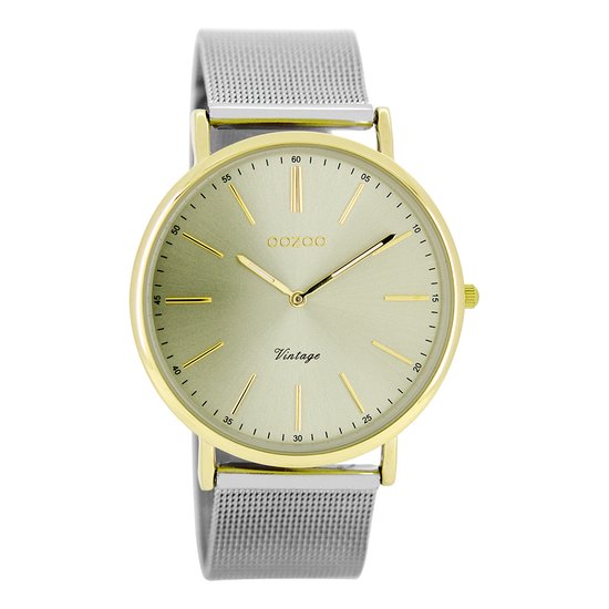 Goudkleurige OOZOO horloge met zilverkleurige metalen mesh armband - C8159