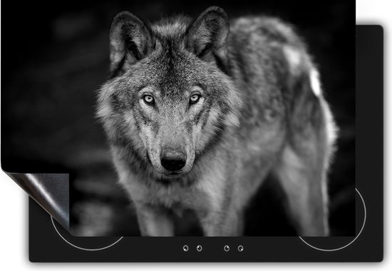 Chefcare Inductie Beschermer Wolvenkop - Grijze Wolf - Zwart Wit - 65x50 cm - Afdekplaat Inductie - Kookplaat Beschermer - Inductie Mat