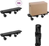 vidaXL Verhuishondjes met 4 wielen 6 st 170 kg polypropeen zwart - Verhuishondje - Verhuishondjes - Hondje - Transporttrolley