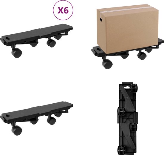 vidaXL Verhuishondjes met 4 wielen 6 st 170 kg polypropeen zwart - Verhuishondje - Verhuishondjes - Hondje - Transporttrolley