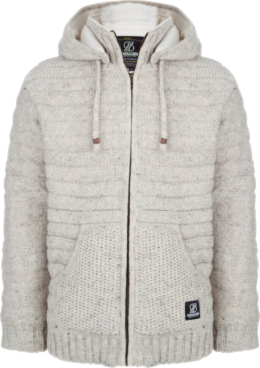 Gebreid Wollen Heren/Uni Vest van Schapenwol met Polyester Fleece voering en afneembare capuchon - SHAKALOHA - M Chuck Ziphood S