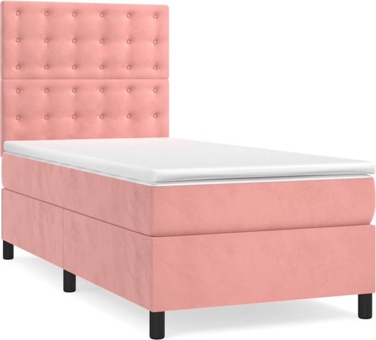 vidaXL - Boxspring - met - matras - fluweel - roze - 100x200 - cm