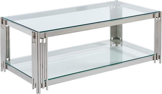 Table basse en verre trempé et inox - Chromé - NOMELANO L 123,5 cm x H 45,5 cm x P 63,5 cm