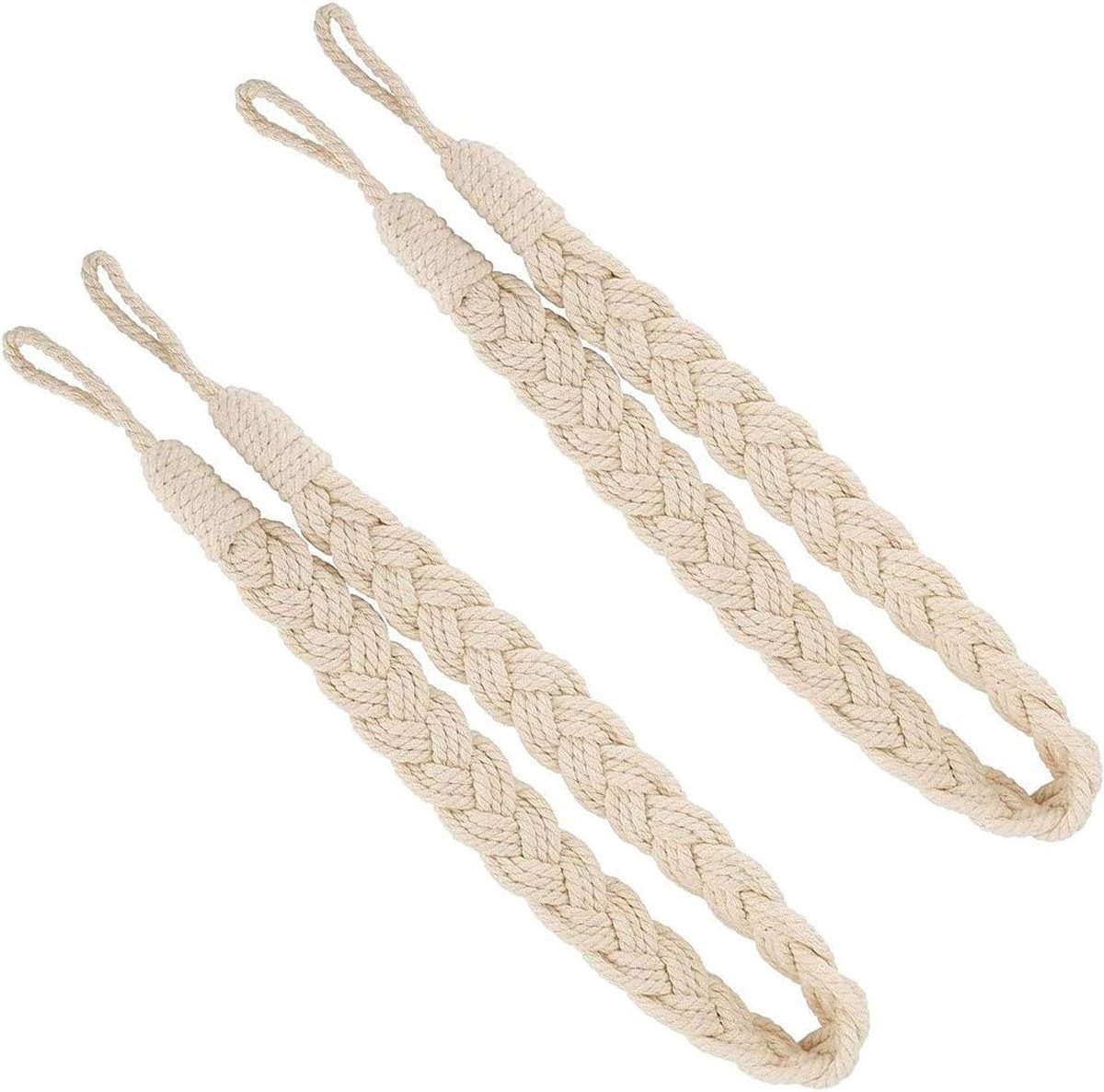 Handgeweven Katoenen Gordijn Touw Tiebacks - 2 Stuks voor Woonkamer, Slaapkamer en Café Decoratie (Beige)