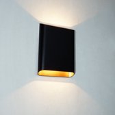 Wandlamp Diaz-L Zwart/Mat Goud - hoogte 20cm - LED 2x6W 2700K 2x525lm - IP65 - Dimbaar > wandlamp binnen zwart goud | wandlamp buiten zwart goud | wandlamp zwart goud | buitenlamp zwart goud | muurlamp zwart goud | led lamp zwart goud | sfeer lamp