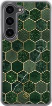 Casimoda® hoesje - Geschikt voor Samsung Galaxy S23 Plus - Kubus Groen - 2-in-1 case - Schokbestendig - Geometrisch patroon - Verhoogde randen - Groen, Transparant