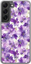 Casimoda® hoesje - Geschikt voor Samsung Galaxy S22 - Floral Violet - 2-in-1 case - Schokbestendig - Bloemen - Verhoogde randen - Paars, Transparant