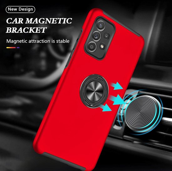 Coque de téléphone avec bague et aimant pour support de téléphone - Coque adaptée pour : Samsung Galaxy A33 5G - Coque rigide anti-chute - Rouge