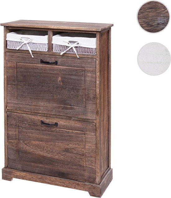 Cosmo Casa Tourne-chaussures - Meuble à chaussures - Étagère à chaussures - Massief Hout - Look patiné - Tiroir panier - 100x60x24cm - Marron