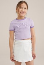 WE Fashion Meisjes cropped T-shirt van ribstof