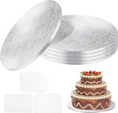 Cake Board, rond 12 mm taartonderlegger, cakeboard 30 cm, 5 stuks, herbruikbaar, taartplaten, taartplaten, karton met 3 taartschrapers voor bruiloft, verjaardag (zilver)