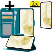 Hoesje Geschikt voor Samsung A35 Hoesje Book Case Hoes Wallet Cover Met 2x Screenprotector - Hoes Geschikt voor Samsung Galaxy A35 5G Hoesje Bookcase Hoes - Turquoise