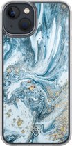 Casimoda® hoesje - Geschikt voor iPhone 13 Mini - Marble Sea - 2-in-1 case - Schokbestendig - Marble design - Verhoogde randen - Blauw, Transparant
