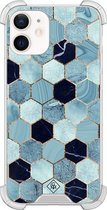 Casimoda® hoesje - Geschikt voor iPhone 12 Mini - Blue Cubes - Shockproof case - Extra sterk - TPU/polycarbonaat - Blauw, Transparant