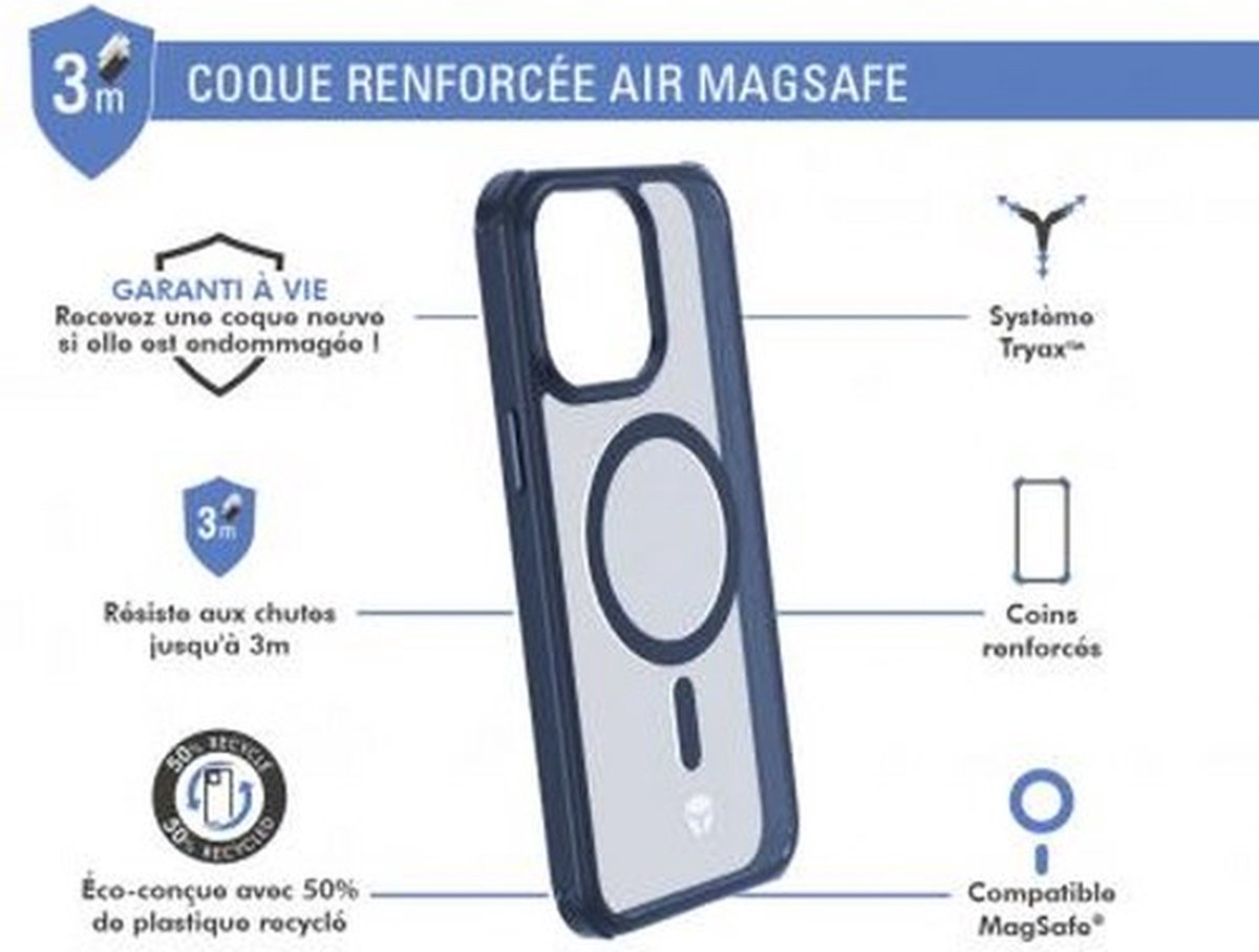 Bigben Connected, AIR FROST MagSafe versterkte hoes voor iPhone 15 Pro Max, Marineblauw