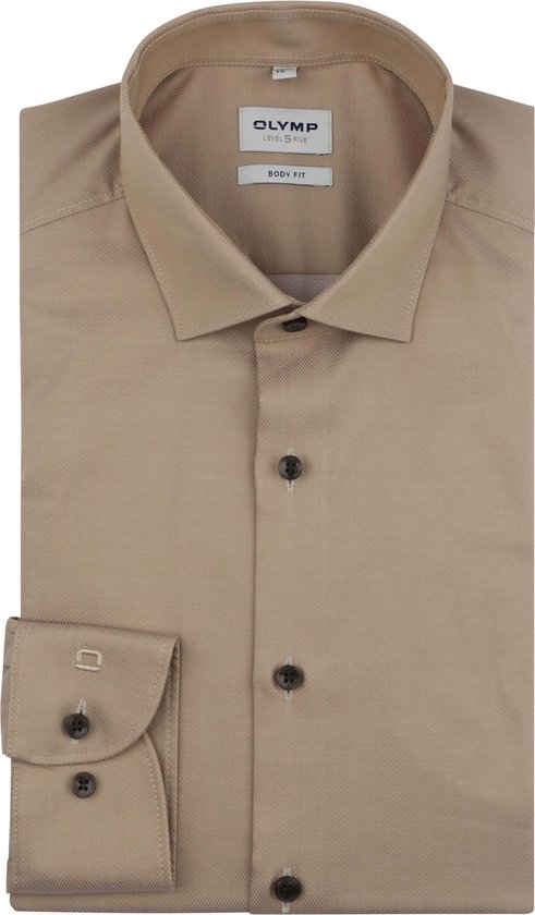 OLYMP - Level 5 Overhemd Extra Lange Mouwen Stretch Beige - Heren - Maat 41 - Slim-fit