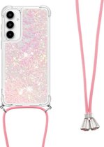Coverup Liquid Glitter Back Cover met Koord - Geschikt voor Samsung Galaxy A35 Hoesje - Pink