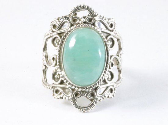Bague en argent repoussé avec amazonite verte - taille 18
