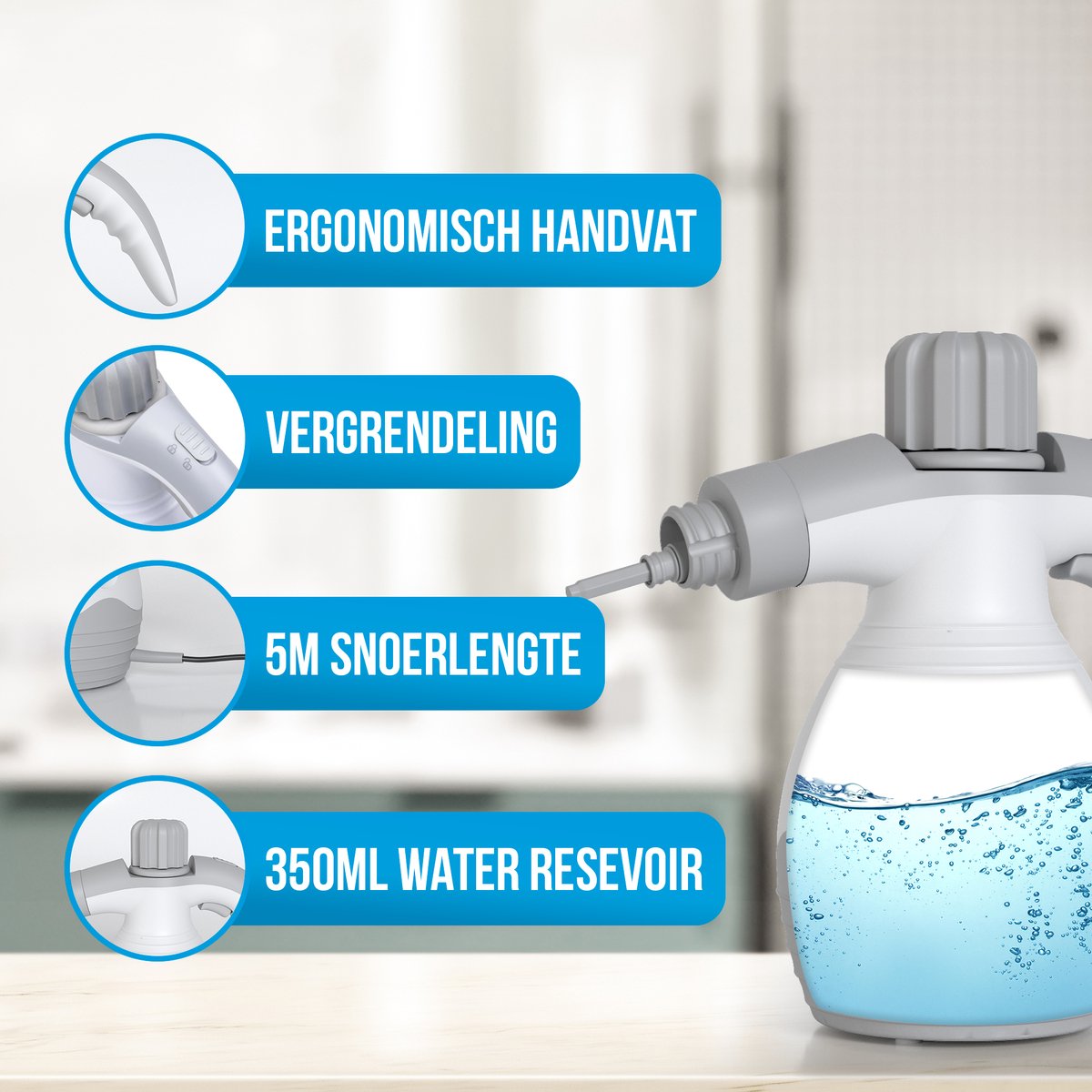 Strex Stoomreiniger Extra Krachtig - 1200W - 4bar - Alles-in-één Multifunctionele Handstomer - Vlekkenreiniger - Voor Vloer / Tapijt / Badkamer / Zetel / Textiel / Meubels Auto Bank Matras / Bekleding thumbnail 5