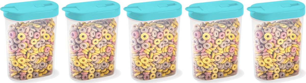 Plasticforte Voedselcontainer strooibus - 5x - blauw - inhoud 1 liter - kunststof - 15 x 7 x 19 cm
