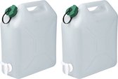 Jerrycan/réservoir d'eau avec robinet - 2x - 15 litres - pour eau - plastique extra résistant - 23,5 x 11 x 30 cm