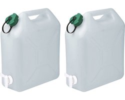 Jerrycan/watertank met kraantje - 2x - 15 liter - voor water - extra sterk kunststof - 23.5 x 11 x 30cm