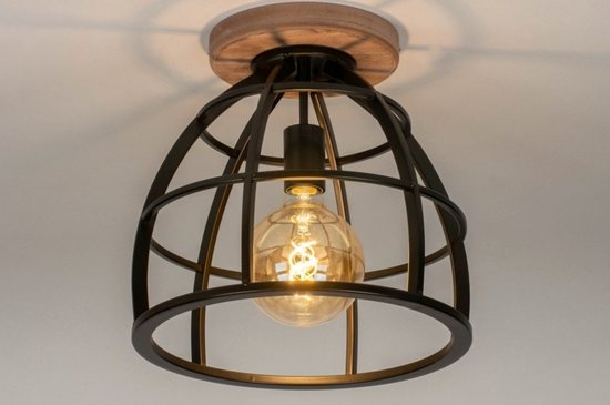 Lumidora Plafondlamp 73505 - Plafonniere - WOOD - E27 - Zwart - Metaal - ⌀ 34 cm