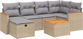 vidaXL - 7-delige - Loungeset - met - kussens - poly - rattan - gemengd - beige