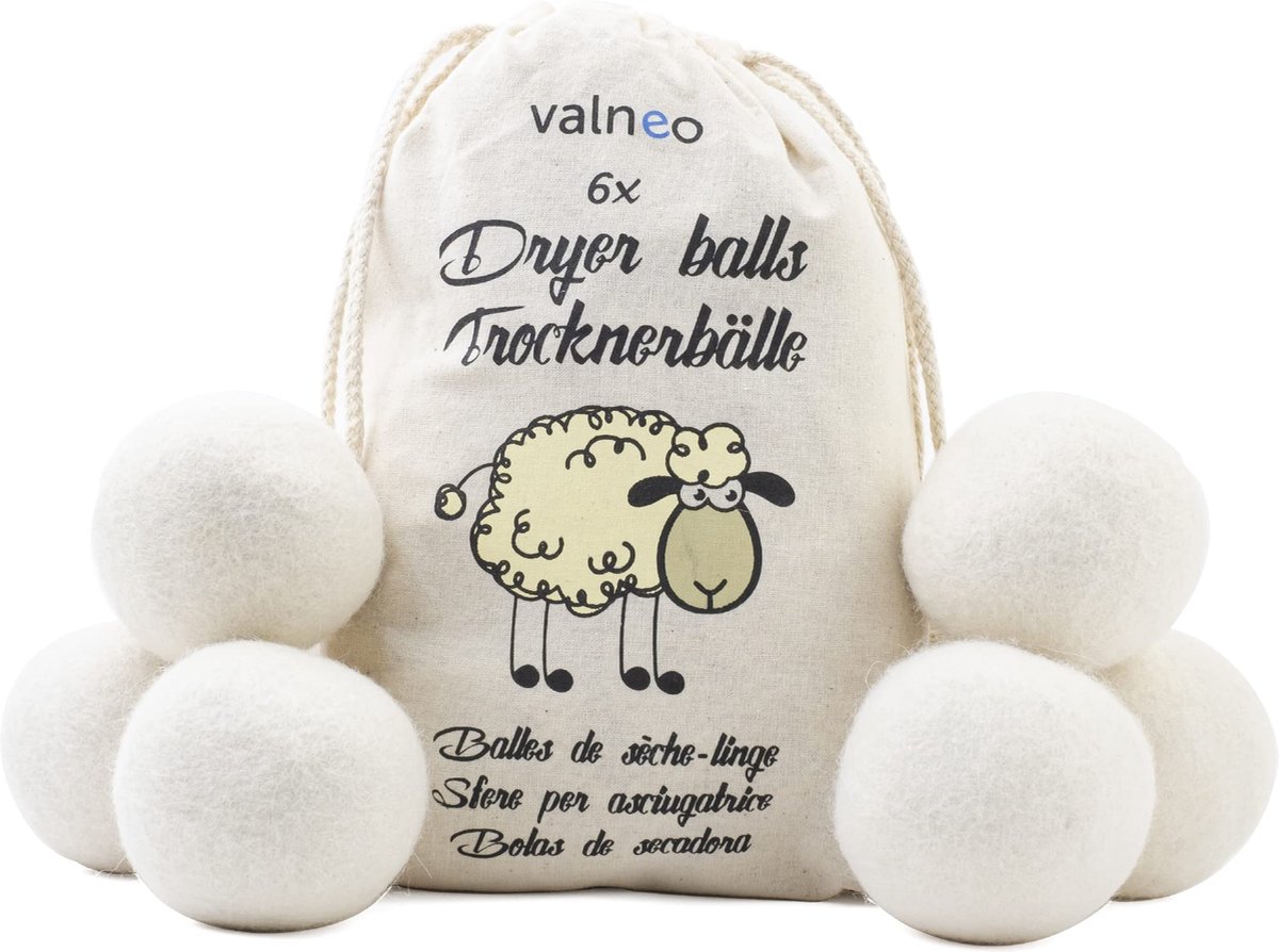 Goedkoopste VALNEO 6 drogerballen voor wasdroger in wit van 100 natuurlijke schapenwol - eco wasbal - Dryer Balls geschikt als wasverzachter voor je droger