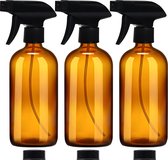 Belle Vous Navulbare Lege Amber Glazen Spray/Verstuiver Flessen (3 Pak) - 500 ml Duurzame Pistoolspray Fles Container Set - 2 Standen voor Schoonmaak Producten, Aromatherapie & Essentiele Olies