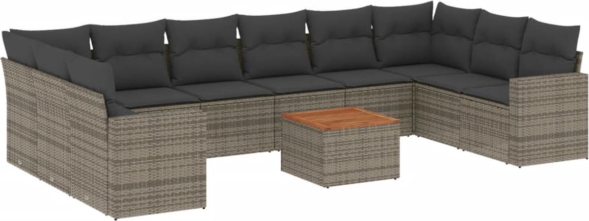 vidaXL 11-delige - Loungeset - met - kussens - poly - rattan - grijs