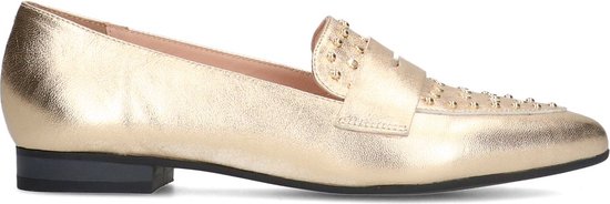 Manfield - Dames - Metallic leren loafers met goudkleurige studs - Maat 41