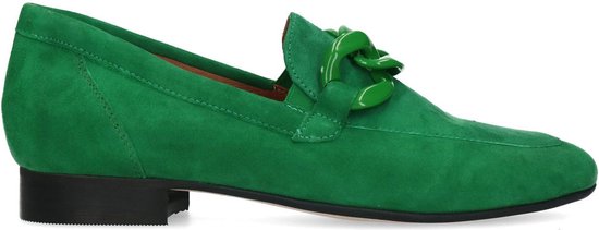 Manfield - Dames - Groene suède loafers met chain - Maat 39