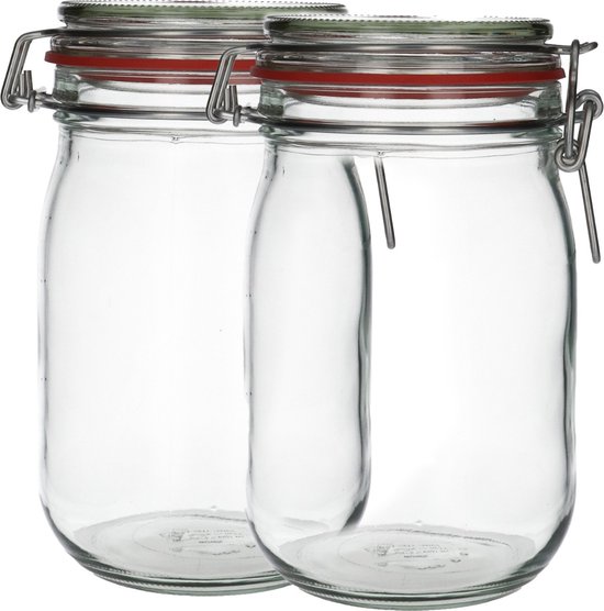 2x Glazen Weckpot 1140 ml - Rond & Transparant - Inmaakpotten, Mason Jar, Weckpotten met Deksel, Confituurpotten - Hervulbaar - Glas - 2 Potten