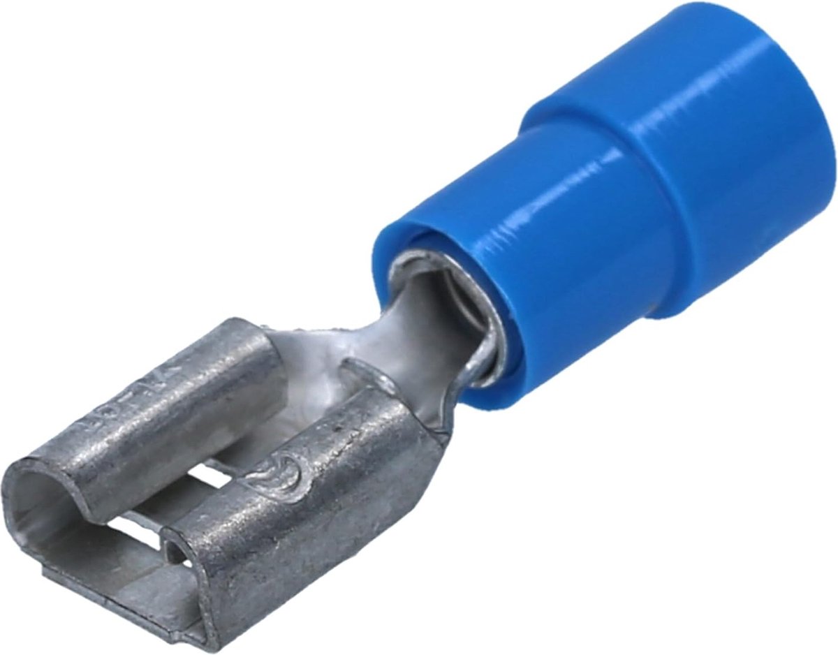 10 stuks Kalitec FHB638 platte stekkerdoos blauw 6,3x0,8 I 1,5-2,5mm² kabelconnector I gedeeltelijk geïsoleerd I messing I voor voertuigen en industrie