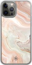 Casimoda® hoesje - Geschikt voor iPhone 12 Pro - Marmer Waves - 2-in-1 case - Schokbestendig - Water - Verhoogde randen - Bruin/beige, Transparant