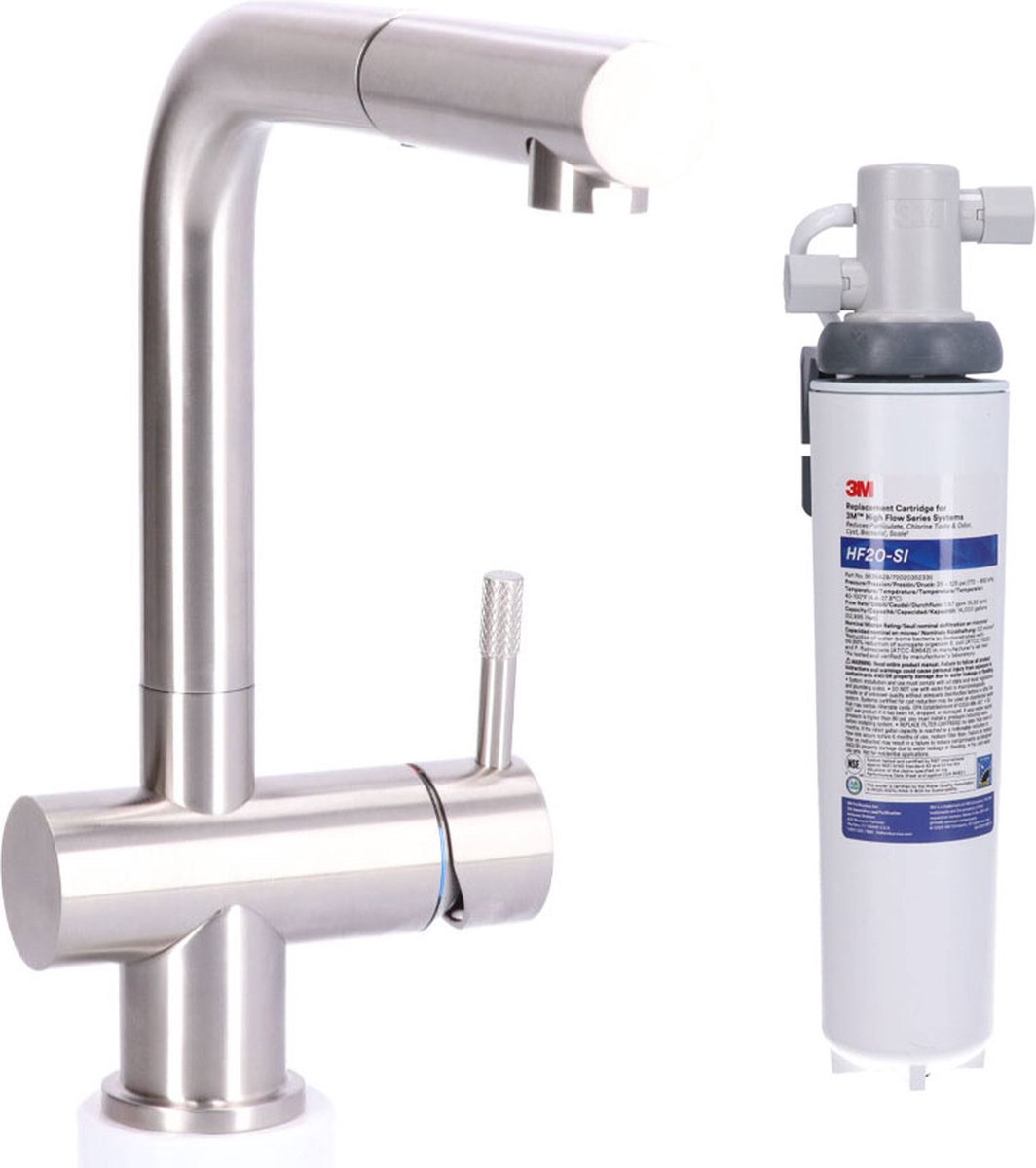 STAHL Keukenkraan RVS massief RVS met uitloop inclusief 3M waterfilter