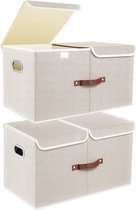 Boîtes de rangement pliables Extra larges avec couvercle et compartiments, boîtes de rangement avec couvercle pour armoires, speelgoed, boîtes de rangement pour la maison et le bureau, 2 pièces, beige