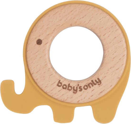 Baby's Only Houten baby bijtring - Bijtspeeltje olifant - Oker - Baby cadeau