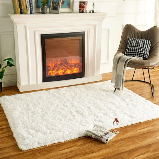 Zacht pluizig tapijt, antislip, woonkamer, vloertapijt, gezellig voor de winter (ivoor, 60 x 120 cm)