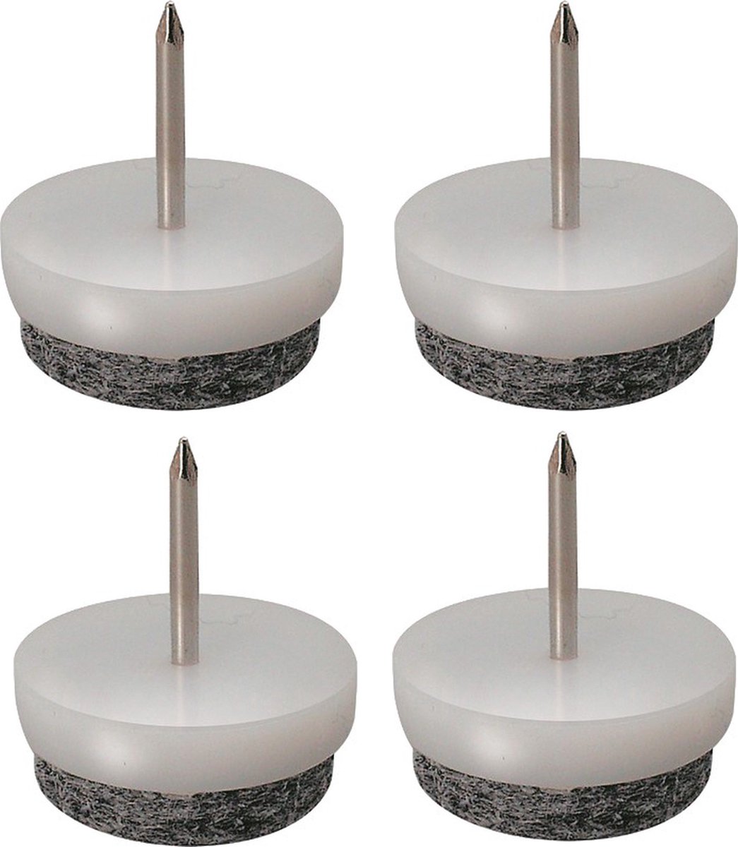 Meubel -/ stoelglijder vilt met nagel 28mm wit set 4 stuks - stoelpoot - meubelglijder