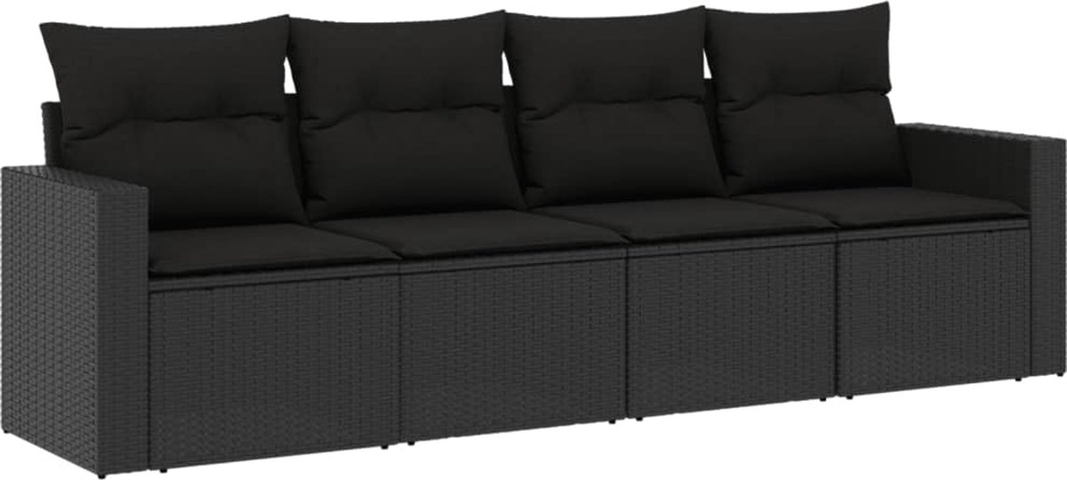 vidaXL 4-delige - Loungeset - met - kussens - poly - rattan - zwart