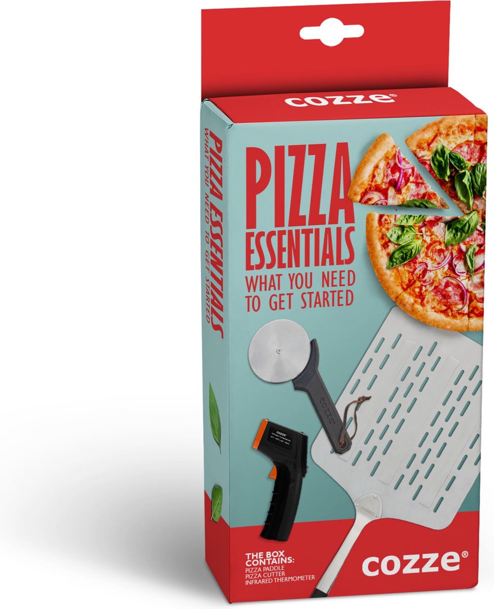 Cozze Kadoset PizzaSchep Snijder en Thermometer Aluminium Zilver