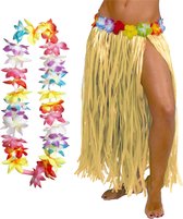 Toppers - Hawaii verkleed hoela rokje en bloemenkrans met led - volwassenen - naturel - tropisch themafeest