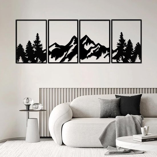 Metalen wanddecoratie voor de woonkamer, metaal, berg en bos, moderne