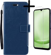 Hoes Geschikt voor Samsung A25 Hoesje Bookcase Hoes Flip Case Book Cover Met Screenprotector - Hoesje Geschikt voor Samsung Galaxy A25 Hoes Book Case Hoesje - Donkerblauw