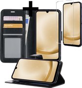 Hoesje Geschikt voor Samsung A25 Hoesje Book Case Hoes Wallet Cover Met Screenprotector - Hoes Geschikt voor Samsung Galaxy A25 Hoesje Bookcase Hoes - Zwart