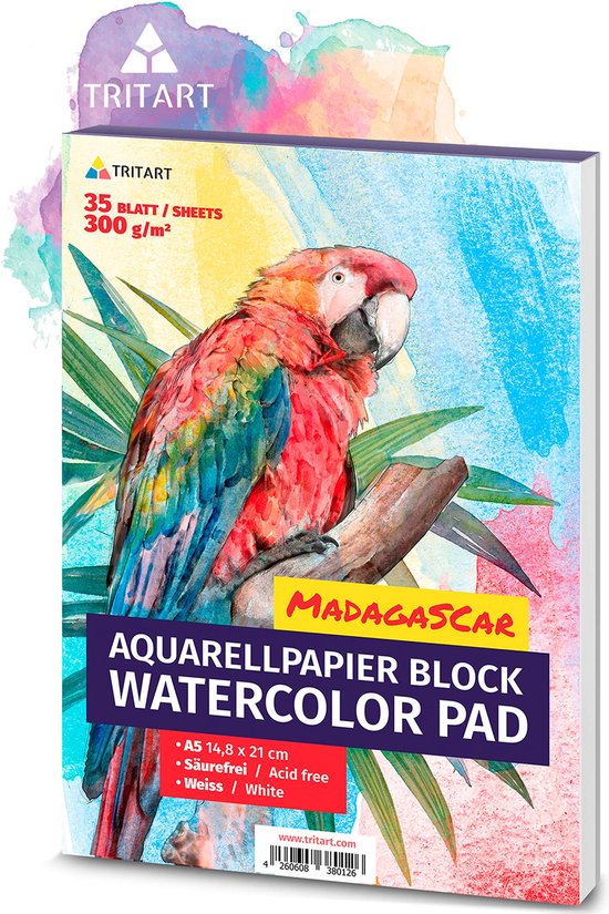 Tritart, A5, aquarelpapier, 300 g, wit, 35 vellen, aquarelblok, DIN A5, A5